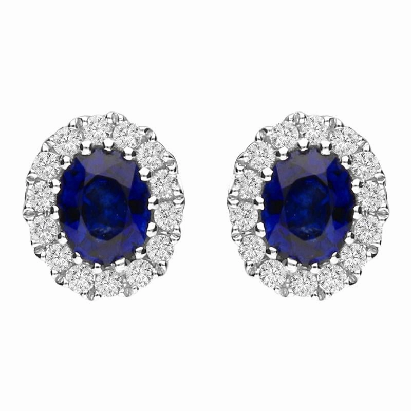 18ct White Gold Sapphire and Diamond Oval Cluster Earrings