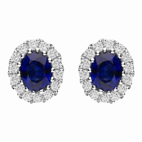 18ct White Gold Sapphire and Diamond Oval Cluster Earrings