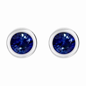 18ct White Gold Sapphire Bezel Set Solitaire Stud Earrings