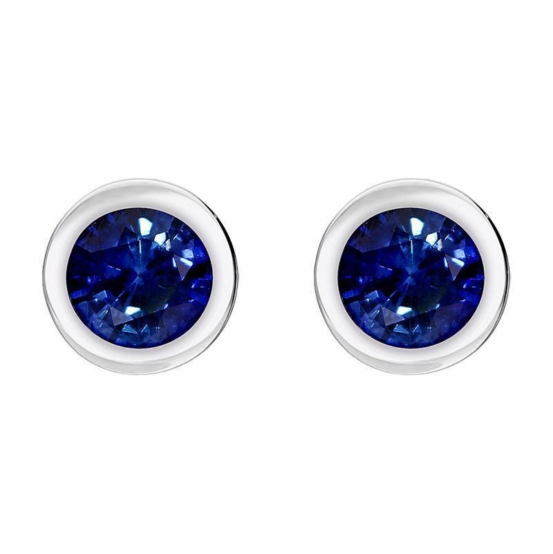 18ct White Gold Sapphire Bezel Set Solitaire Stud Earrings