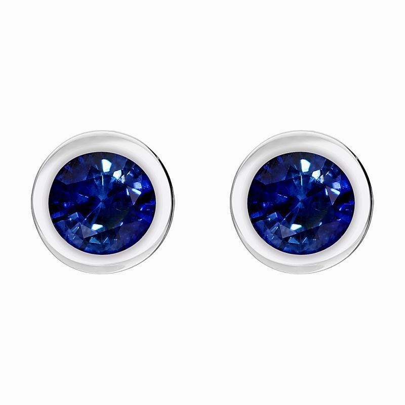 18ct White Gold Sapphire Bezel Set Solitaire Stud Earrings