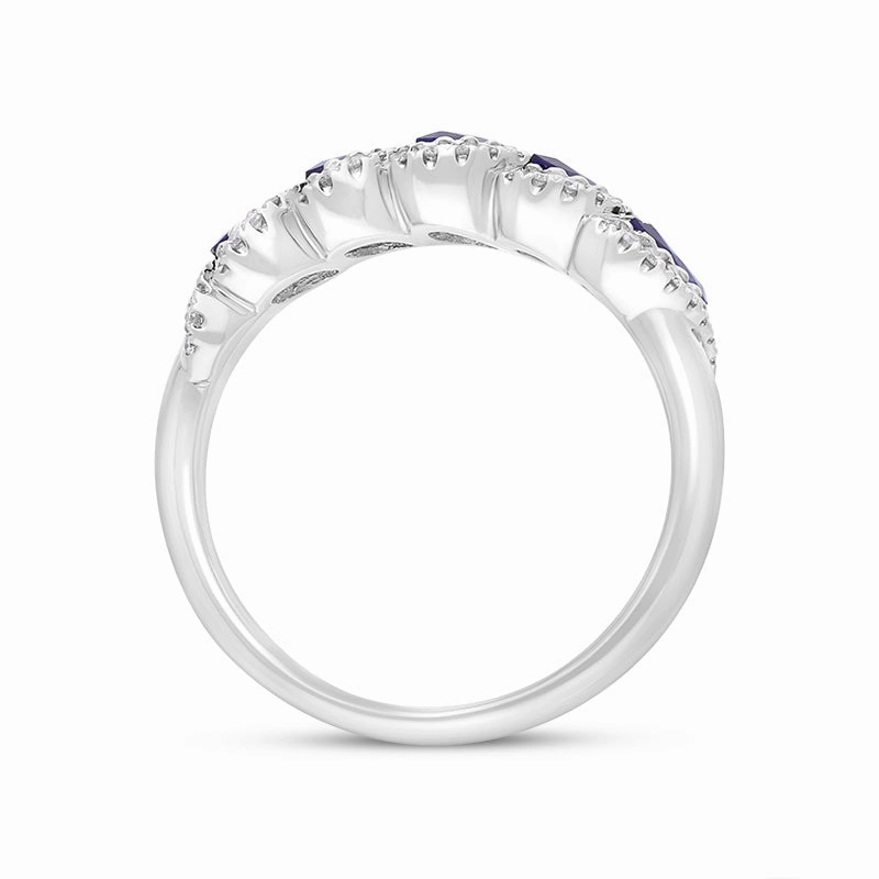 18ct White Gold Sapphire Diamond Cluster Marquise Cut Half Eternity Ring