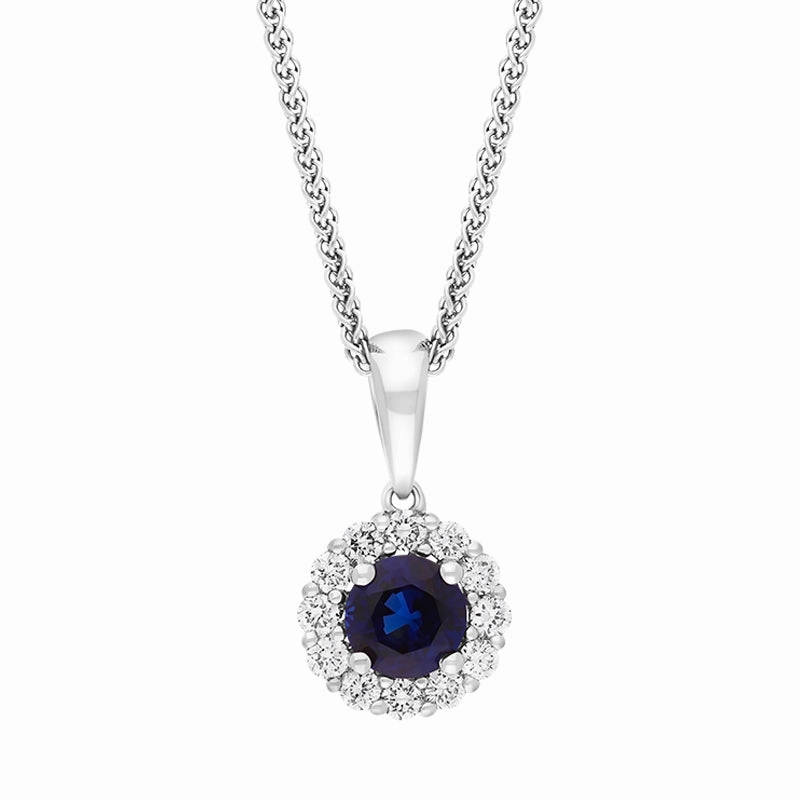 18ct White Gold Sapphire Diamond Cluster Necklace