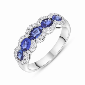 18ct White Gold Sapphire Diamond Cluster Oval Cut Eternity Ring