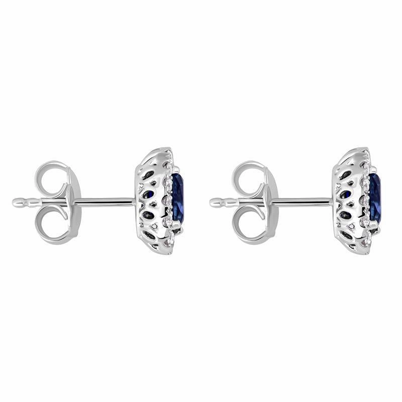 18ct White Gold Sapphire Diamond Cluster Oval Stud Earrings