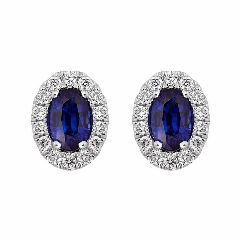18ct White Gold Sapphire Diamond Cluster Oval Stud Earrings