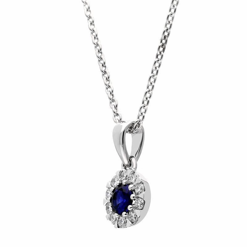 18ct White Gold Sapphire Diamond Cluster Pendant