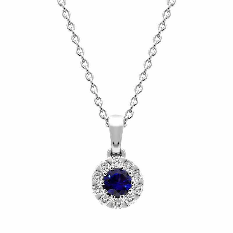 18ct White Gold Sapphire Diamond Cluster Pendant