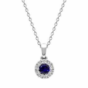 18ct White Gold Sapphire Diamond Cluster Pendant