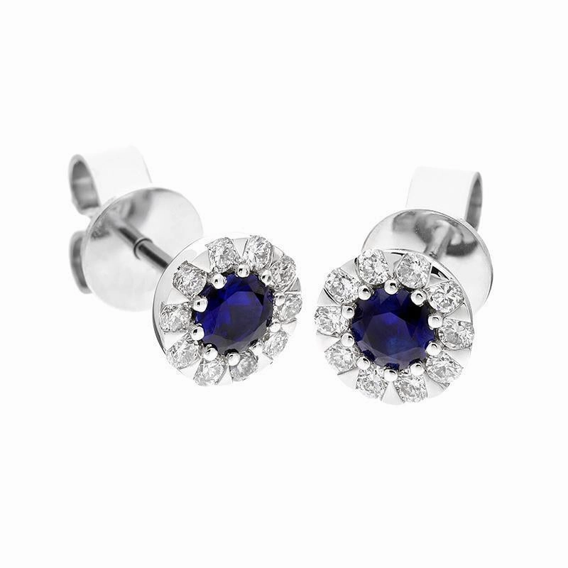 18ct White Gold Sapphire Diamond Cluster Stud Earrings