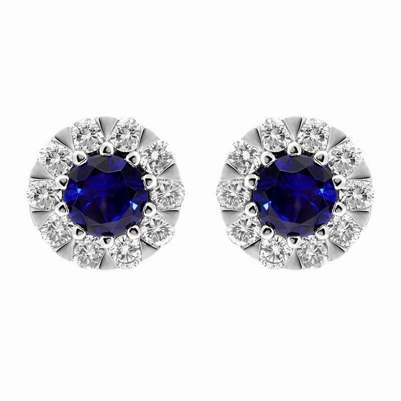 18ct White Gold Sapphire Diamond Cluster Stud Earrings