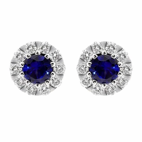 18ct White Gold Sapphire Diamond Cluster Stud Earrings