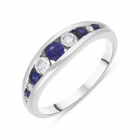 18ct White Gold Sapphire Diamond Eleven Stone Graduating Half Eternity Ring