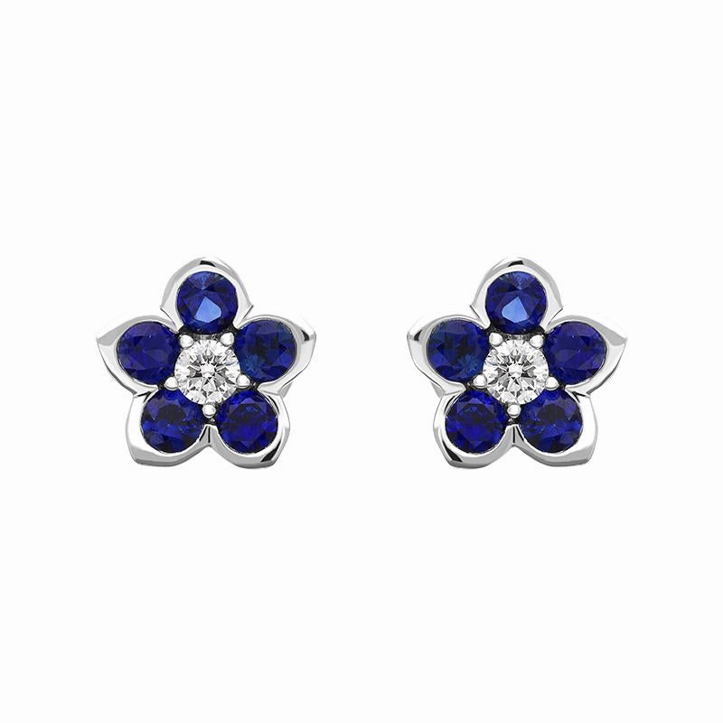 18ct White Gold Sapphire Diamond Flower Cluster Stud Earrings