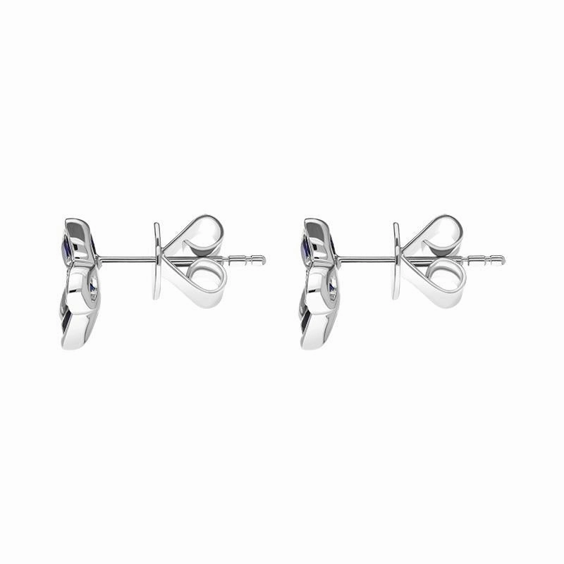 18ct White Gold Sapphire Diamond Flower Cluster Stud Earrings