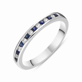 18ct White Gold Sapphire Diamond Half Eternity Ring