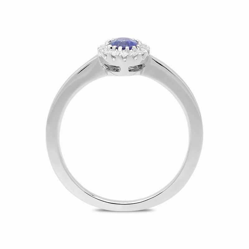 18ct White Gold Sapphire Diamond Halo Ring
