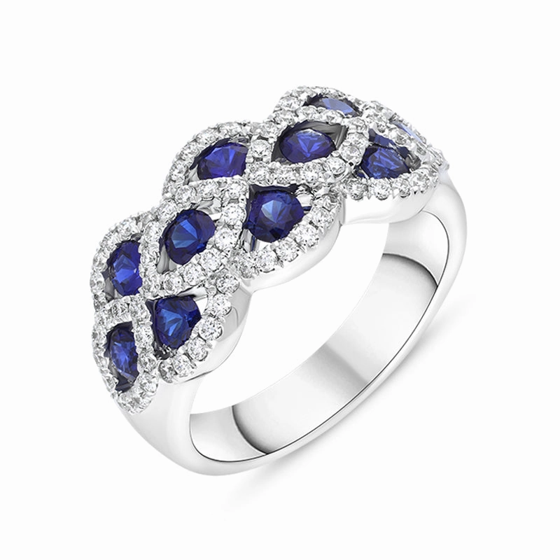 18ct White Gold Sapphire Diamond Lattice Eternity Ring