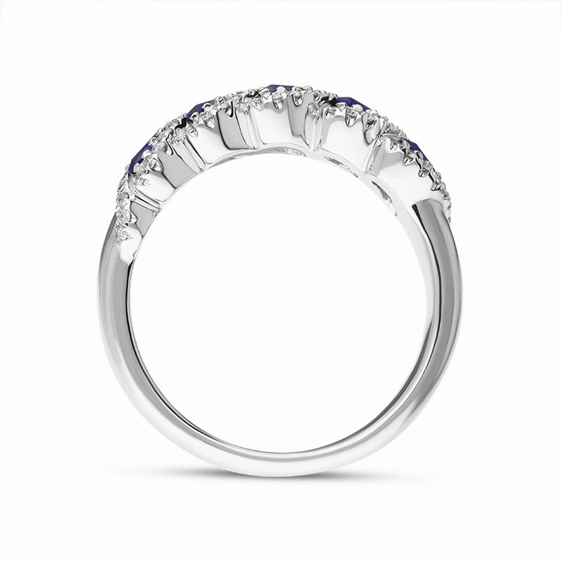 18ct White Gold Sapphire Diamond Marquise Five Stone Half Eternity Ring