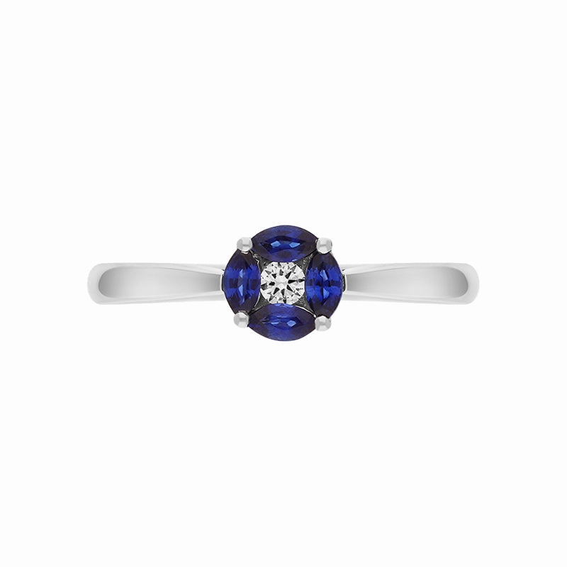 18ct White Gold Sapphire Diamond Marquise Stone Round Cluster Ring