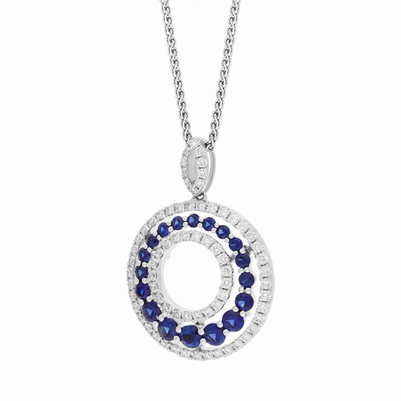 18ct White Gold Sapphire Diamond Open Circle Pendant