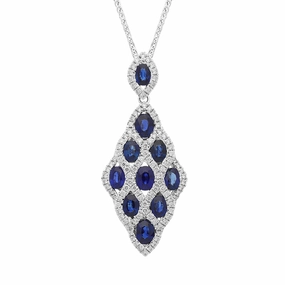 18ct White Gold Sapphire Diamond Oval Cut Lattice Pendant
