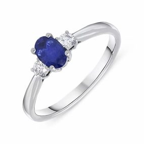 18ct White Gold Sapphire Diamond Oval Trilogy Ring