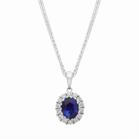 18ct White Gold Sapphire Diamond Pave Oval Pendant