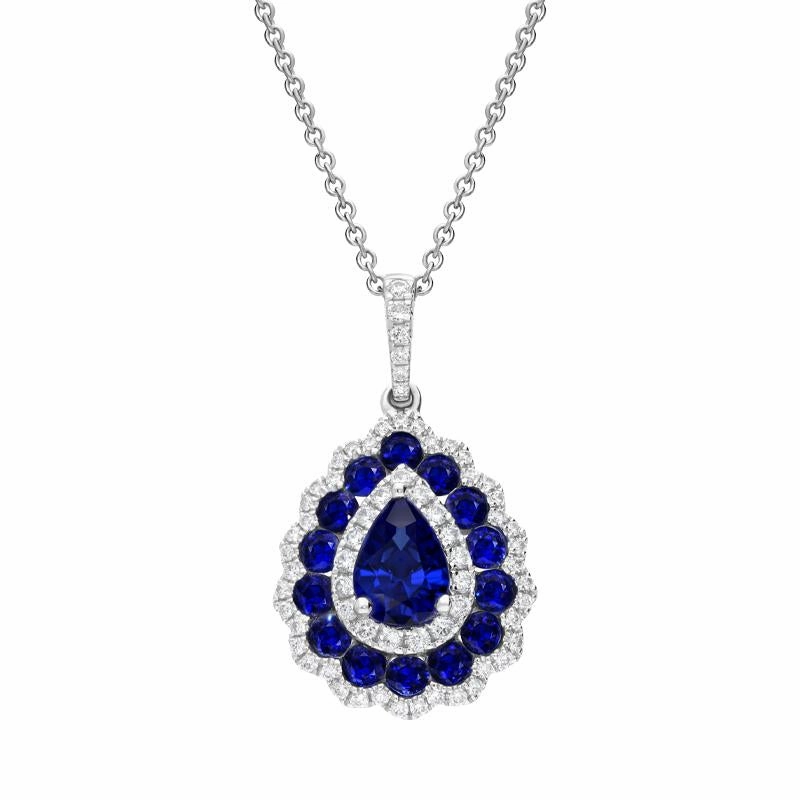 18ct White Gold Sapphire Diamond Pear Cluster Necklace