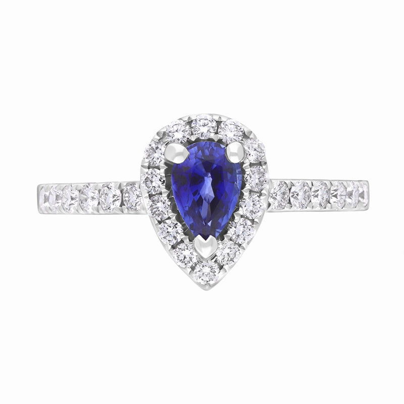 18ct White Gold Sapphire Diamond Pear Cut Cluster Ring