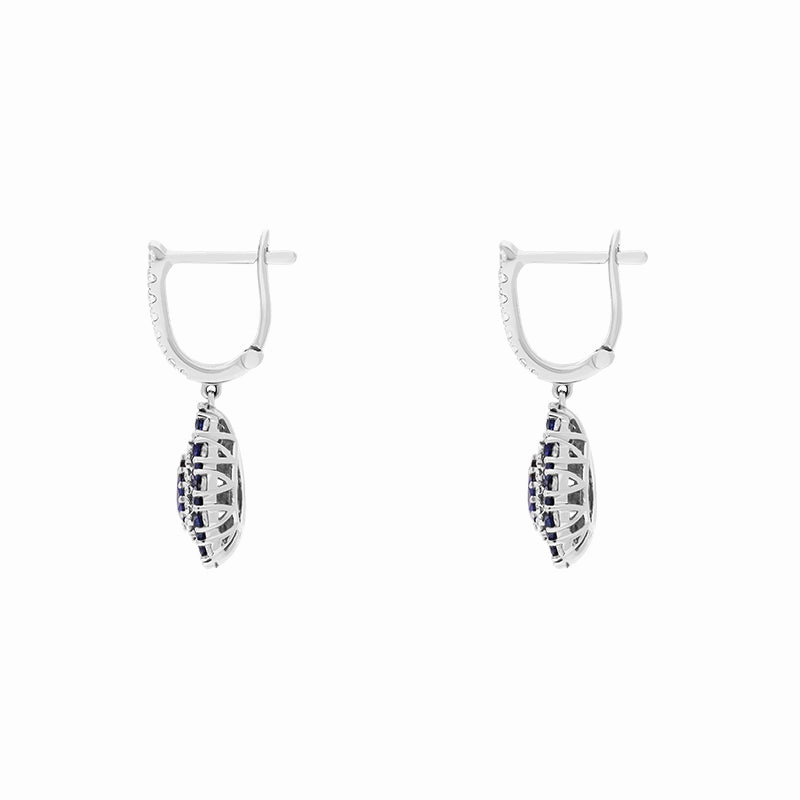 18ct White Gold Sapphire Diamond Pear Cut Drop Earrings