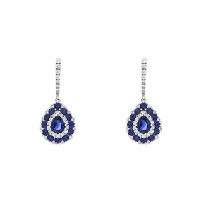 18ct White Gold Sapphire Diamond Pear Cut Drop Earrings