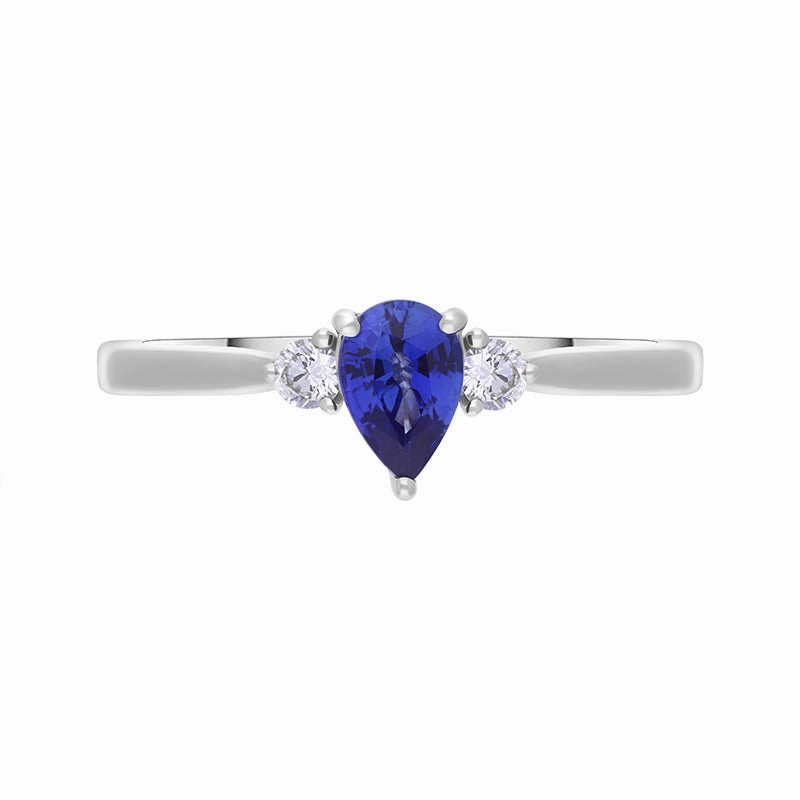 18ct White Gold Sapphire Diamond Pear Cut Three Stone Ring