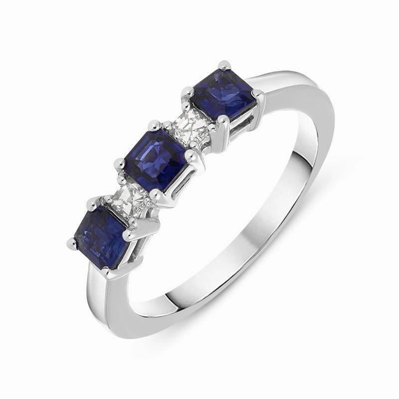 18ct White Gold Sapphire Diamond Princess Cut Half Eternity Ring