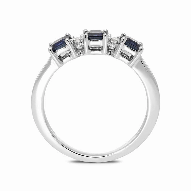 18ct White Gold Sapphire Diamond Princess Cut Half Eternity Ring