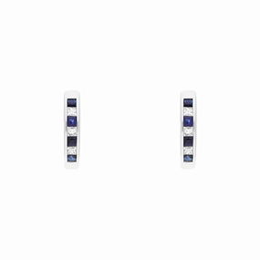 18ct White Gold Sapphire Diamond Princess Cut Hoop Earrings