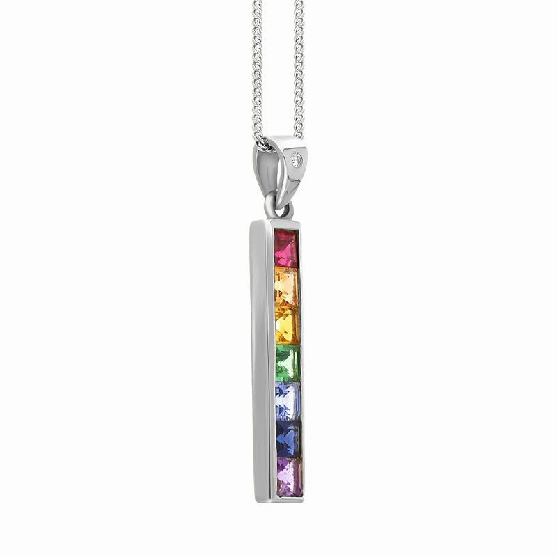 18ct White Gold Sapphire Diamond Princess Cut Multicolour Oblong Necklace