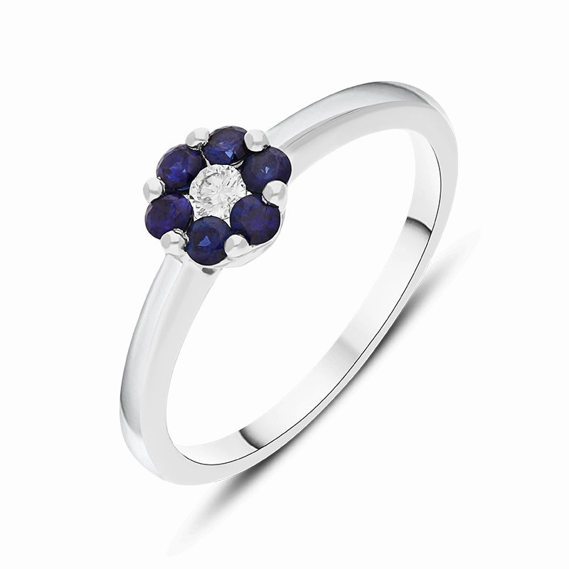 18ct White Gold Sapphire Diamond Round Cluster Ring