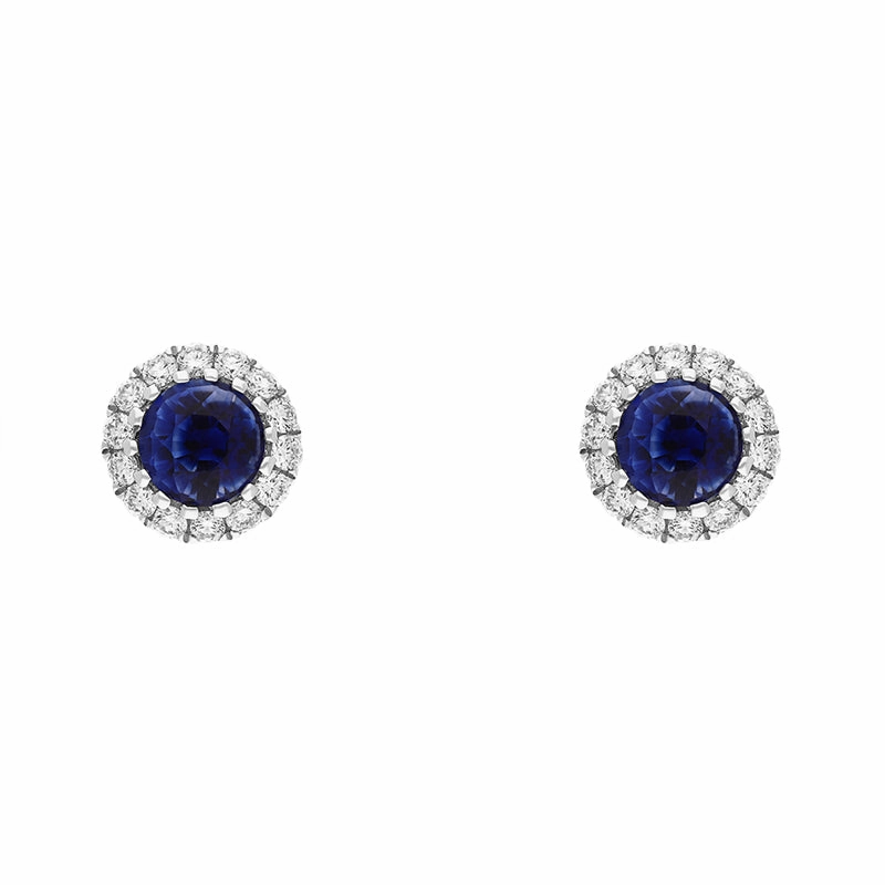 18ct White Gold Sapphire Diamond Round Cluster Stud Earrings