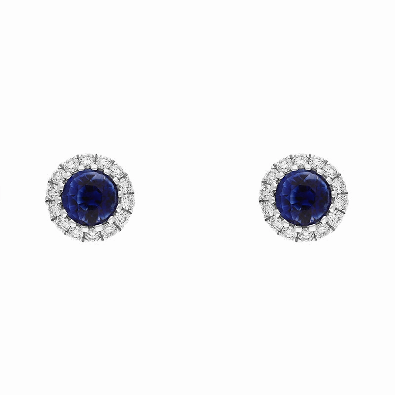 18ct White Gold Sapphire Diamond Round Cluster Stud Earrings