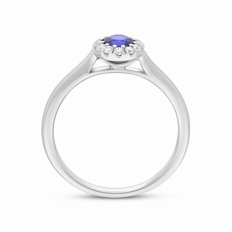 18ct White Gold Sapphire Diamond Round Cut Cluster Ring