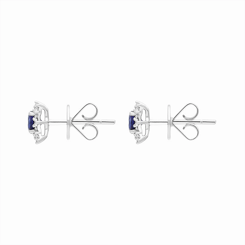 18ct White Gold Sapphire Diamond Round Cut Star Cluster Stud Earrings