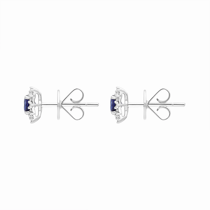 18ct White Gold Sapphire Diamond Round Cut Star Cluster Stud Earrings