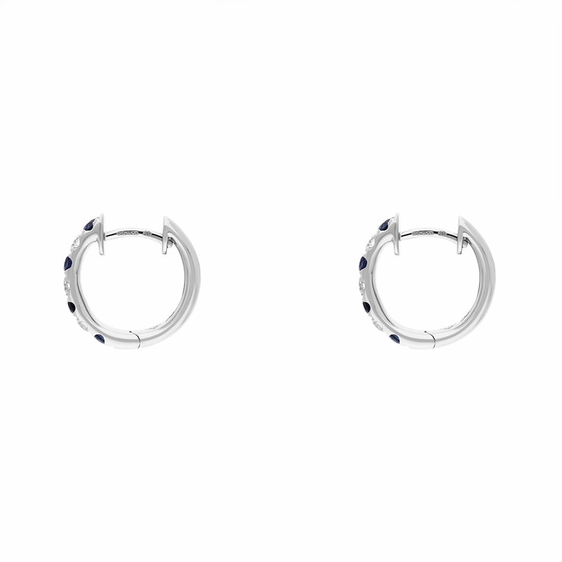 18ct White Gold Sapphire Diamond Seven Stone Hoop Earrings
