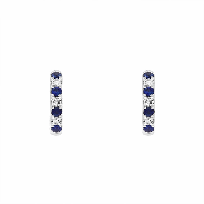 18ct White Gold Sapphire Diamond Seven Stone Hoop Earrings
