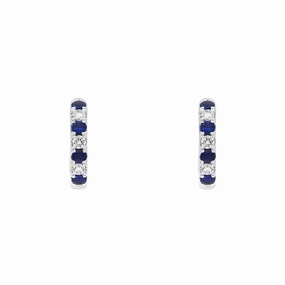 18ct White Gold Sapphire Diamond Seven Stone Hoop Earrings