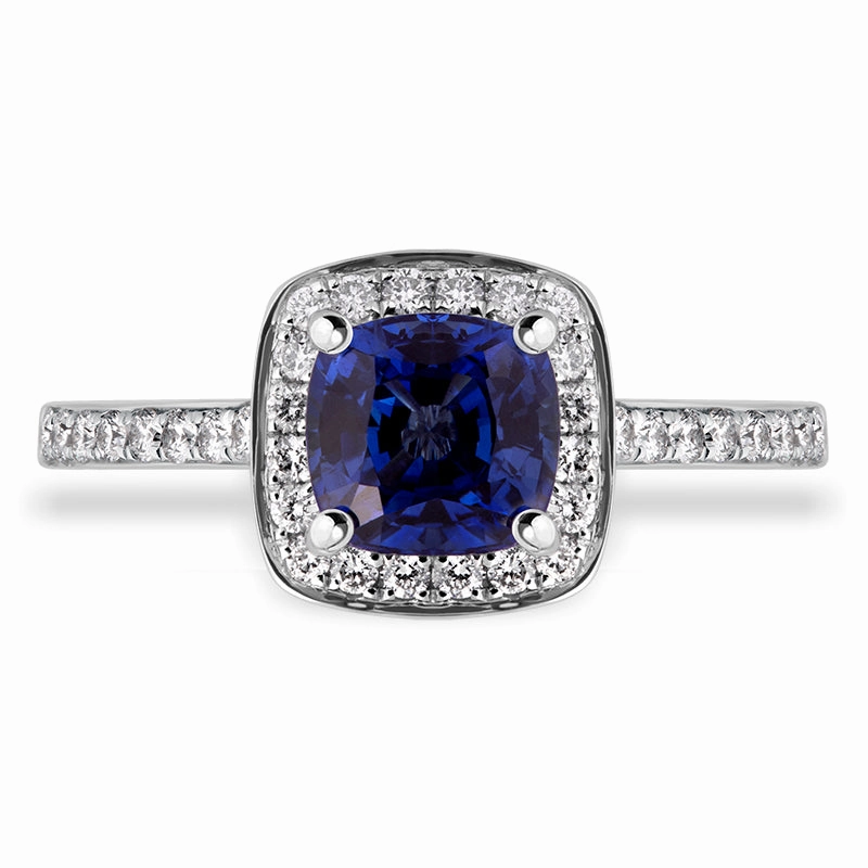 18ct White Gold Sapphire Diamond Vintage Style Cushion Cluster Ring