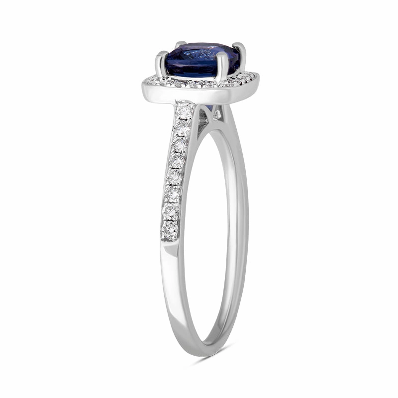 18ct White Gold Sapphire Diamond Vintage Style Cushion Cluster Ring