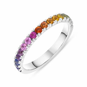 18ct White Gold Sapphire Multicolour Rainbow Half Eternity Ring