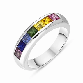 18ct White Gold Sapphire Princess Cut Multicolour Half Eternity Ring